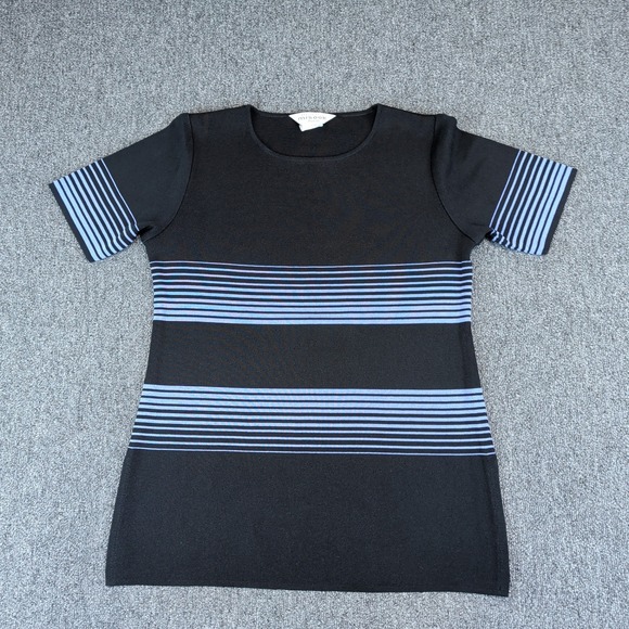 Misook Vintage Quiet Luxury Striped Preppy Knitwear Top Women Small Black Blue — photo 2